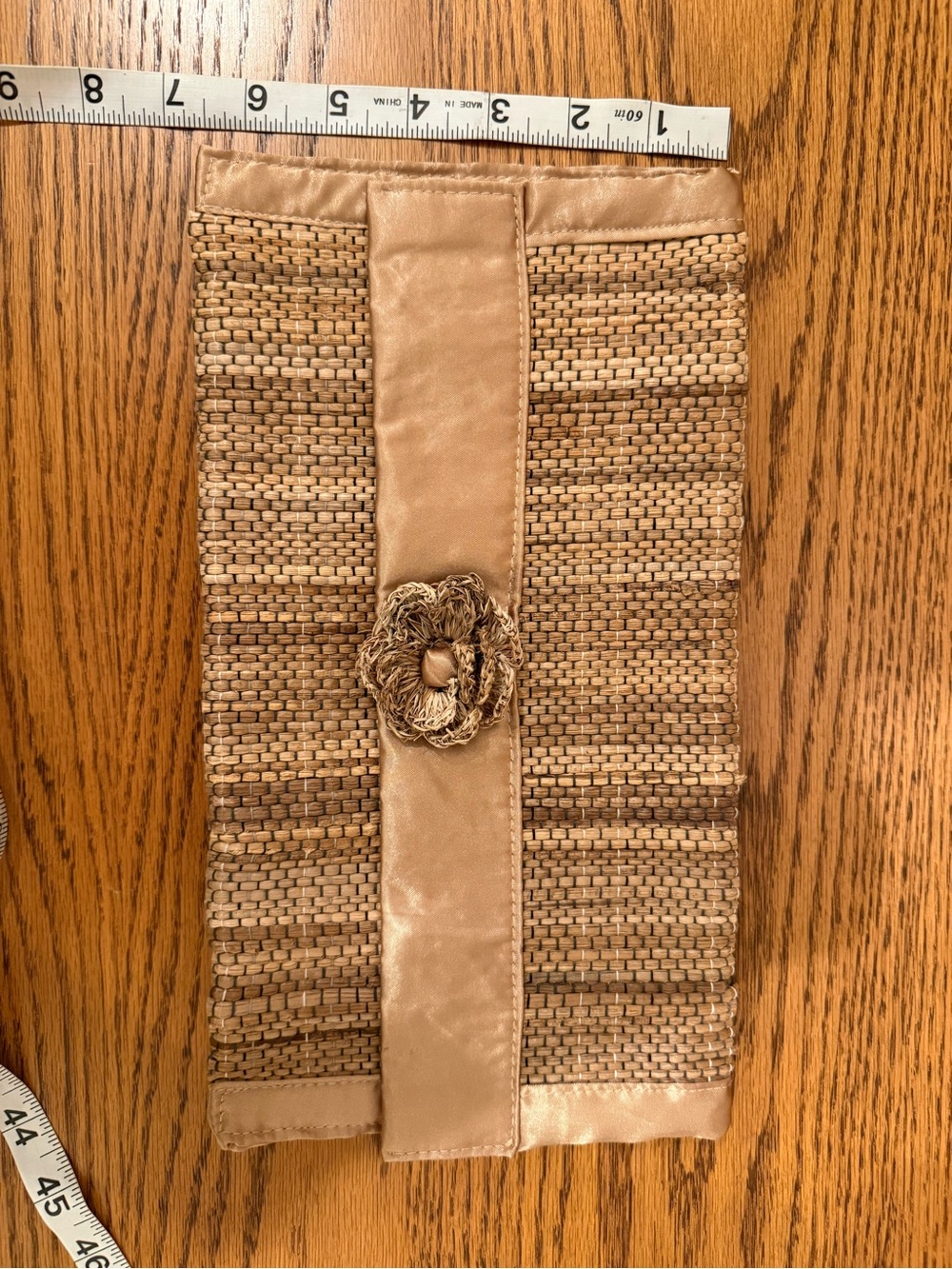 Woven Straw Evening Clutch with Satin Trim